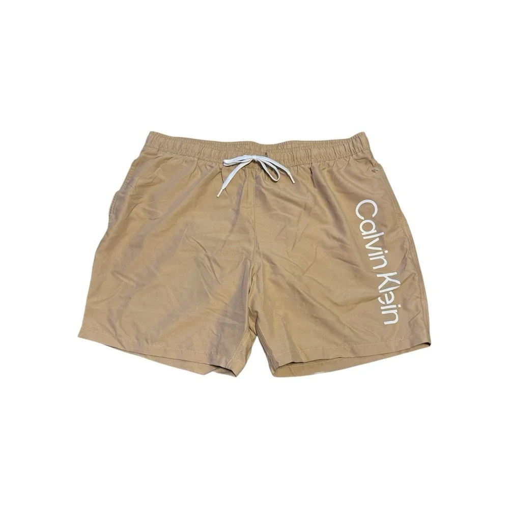 New Calvin Klein CK Swimwear Volley Swim Men Shorts 2XL Khaki Tan Swim Trunks